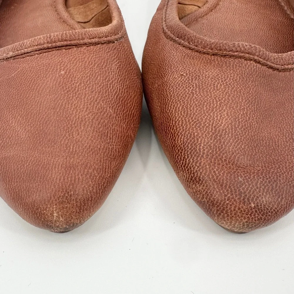 Frye Regina Pointed Toe Ballet Flats Cognac Brown Leather Womens 8.5